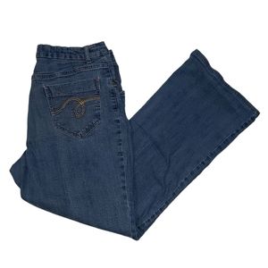 Smiths Dungarees Bootcut Jeans Womens Size 12 Embroidered Mid Rise Blue Denim
